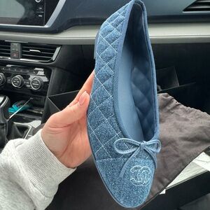 CHANEL Denim Blue Quilted Flats